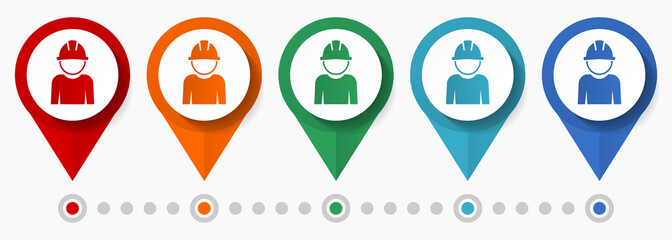 Poster - Worker, employee concept vector icon set, flat design man pointers, infographic template