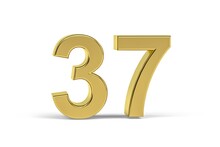 Golden 3d Number 37 Isolated On White Background - 3d Render