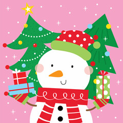 Wall Mural - snowman with christmas tree design