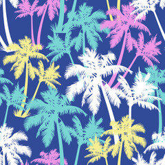 Wall Mural - Hand drawn palm tree silhouettes seamless vector pattern. Perfect for textile, wallpaper or print design.
