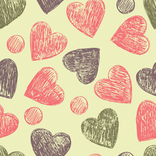 Seamless Background With Hearts In Retro Style.