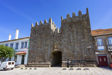 Historical stone gate to Trancoso old town in Portugal