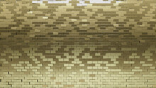 Luxurious Tiles Arranged To Create A Gold Wall. Rectangular, Glossy Background Formed From 3D Blocks. 3D Render