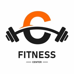 Wall Mural - Fitness letter  C with barbell logo vector design. Suitable for business, web, sport, health, athlete and initial symbol