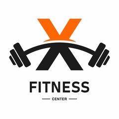 Wall Mural - Fitness letter X  with barbell logo vector design. Suitable for business, web, sport, health, athlete and initial symbol