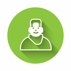 Sticker - White Client in barbershop icon isolated with long shadow. Green circle button. Vector