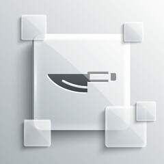 Poster - Grey Knife icon isolated on grey background. Cutlery symbol. Square glass panels. Vector