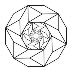 Wall Mural - Triangular prism shape pattern in diminishing size inside a dodecagon. Line art design in black outline on a white background, geometric vector illustration