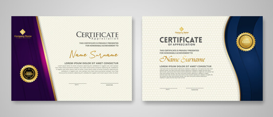 Wall Mural - Certificate template with luxury badge and elegance modern pattern background. for appreciation, achievements, award, business, and education needs. vector illustration