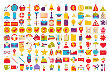 Naklejka na meble A set of business badges, Finance, Sales, Marketing. A set of colored, flat icons for business.