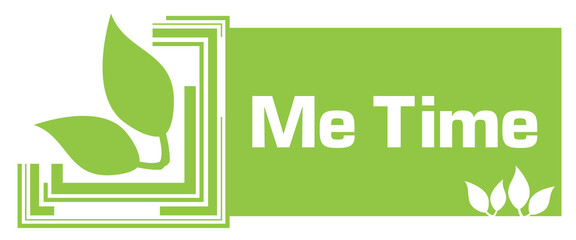 Sticker - Me Time Green Squares Borders Left Leaves Text 