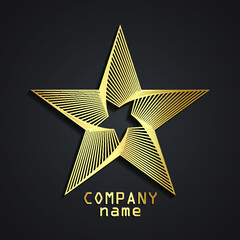 3d stylized linear shape rotate star gold logo