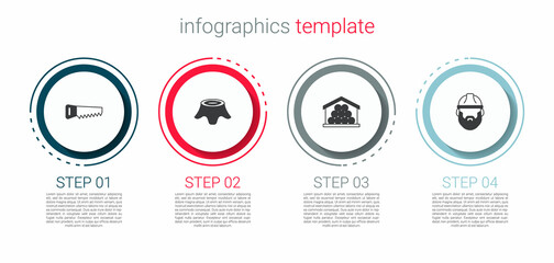 Set Hand saw, Tree stump, Wooden logs and Lumberjack. Business infographic template. Vector