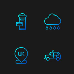 Canvas Print - set line taxi car, location england, london mail box and cloud with rain. gradient color icons. vect