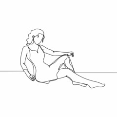 Wall Mural - Continuous one simple single abstract line drawing of fit and beautiful woman body icon in silhouette on a white background. Linear stylized.