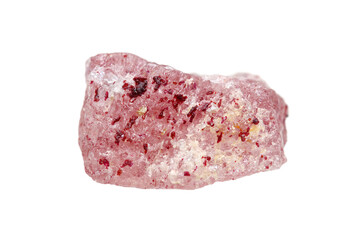 Wall Mural - Natural rough strawberry quartz (a rare variety of quartz that contain red inclusions of iron oxide) on white background (shallow dof) 