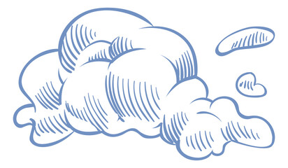 Wall Mural - cloud engraving. nature shape in blue etching style