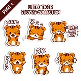 Fototapeta Pokój dzieciecy - Set of cute little tiger sticker collection good sleep have a nice day yeay OK emoticon