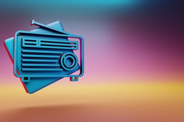 Poster - Old Radio with Short Antenna icon. Beautiful Blue Old Radio with Short Antenna symbol icons on multicolor bright background. 3d rendering illustration. Background pattern for design.