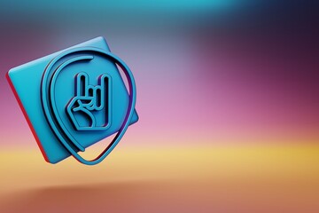 Poster - Guitar Plectrum with Hand icon. Beautiful Blue Guitar Plectrum with Hand symbol icons on multicolor bright background. 3d rendering illustration. Background pattern for design.
