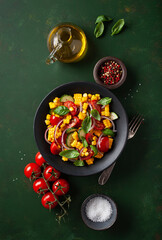 Canvas Print - healthy vegetarian tomato sweet corn salad with cucumber and basil