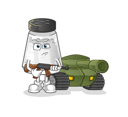 salt shaker soldier with tank character. cartoon mascot vector