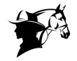 wild west american cowboy wearing hat and horse head black and white vector silhouette design