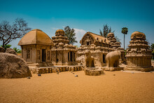 Exclusive Monolithic - Five Rathas Or Panch Rathas Are UNESCO World Heritage Site Located At Great South Indian Architecture. World Heritage In South India, Tamil Nadu, Mamallapuram Or Mahabalipuram