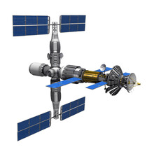 3d Raumstation Mit Solarsegeln, Antennen Und Wissenschaftlichen Geräten, Isoliert