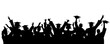 Cheerful graduate students with academic caps, silhouette. Graduation at university or college or school. Vector illustration.