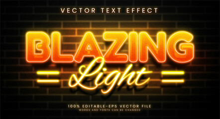Wall Mural - Blazing light editable text style effect. Glowing text with red and yellow colors, suitable for neon style theme.