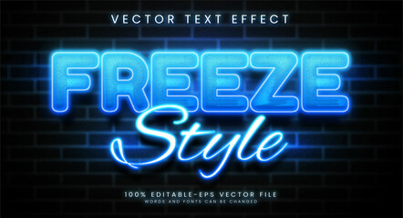 Wall Mural - Freeze style editable text style effect. Glowing text with gradient blue colors, suitable for neon style theme.