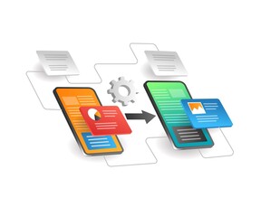 Aufkleber - Isometric illustration concept. The process of transferring application data between smartphones