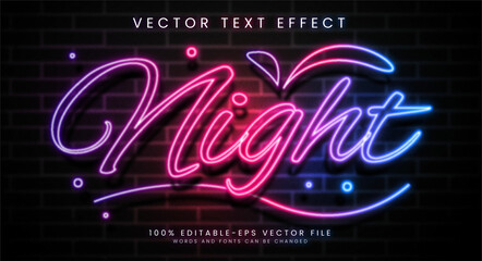 Wall Mural - Night editable text style effect. Glowing text with colorful concept, suitable for neon style theme.