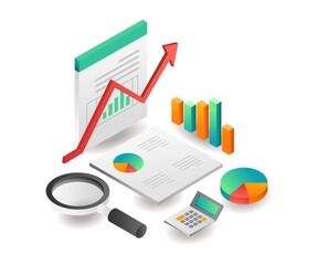 Poster - Illustration isometric concept. Investment business audit analyst data search