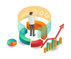 Fototapete - Illustration isometric concept. investment business analysis data