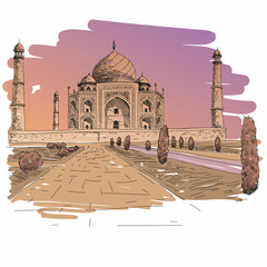 Wall Mural - Taj Mahal. India. Hand drawn vector illustration