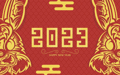 Red banner happy new year 2023. Vector illustration.