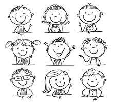 Doodle Kids Set - Happy Children Heads, Cartoon Characters