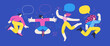 © grivina - Happiness - happy young man and woman jumping in the air cheerfully. Modern flat vector concept illustration of a happy jumping and dancing person. Feeling and emotion concept.