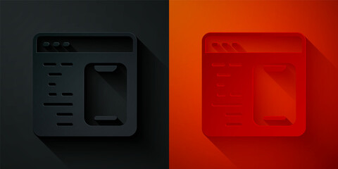 Paper cut Software, web developer programming code icon isolated on black and red background. Javascript computer script random parts of program code. Paper art style. Vector