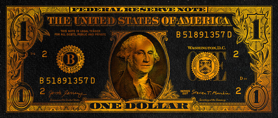 Wall Mural - golden textured 1 US dollar banknote with black background