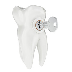 Wall Mural - Tooth with key. Research and diagnosis concept. 3D rendering