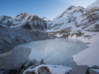 Wall Mural - little lake from melted glacier Khumbu under Everest in Nepal