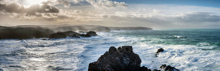 Rocky Scotish coastline panorama near Mangersta, Isle of Lewis, UK