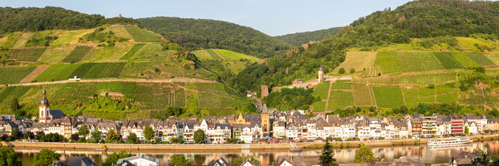 Wall Mural - Zell an der Mosel town at Moselle river with vineyards wine panorama in Germany