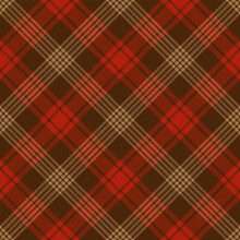 Red And Brown Argyle Tartan Plaid. Scottish Pattern Fabric Swatch Close-up. 