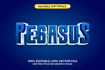 Sticker - Pegasus 3d text effect with dream and mythology theme. blue typography template for game or film tittle.