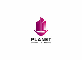 Wall Mural - planet building logo combining planet and building