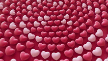 Valentine's Day Background. Spiral Design With Light Pink And Dark Pink 3d Hearts. 3D Render.